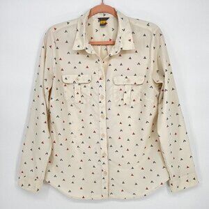 Eddie Bauer Travex Button Up Long Sleeve Tent Monogram Print Shirt Size Medium